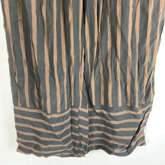 Faithfull The Brand Pants 4 Black Brown Striped Elastic Tie Waist Pockets - Picture 4 of 10